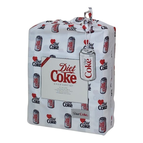 Diet Coke Full 6-Piece Sheet Set With 4 Pillowcases Flat Sheet Fitted Sheet - Picture 3 of 9
